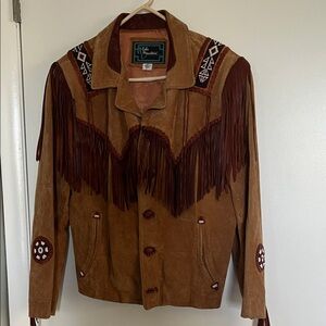 VTG echo mountain Brown Leather beaded western Fringe Jacket 40 US 8 medium
